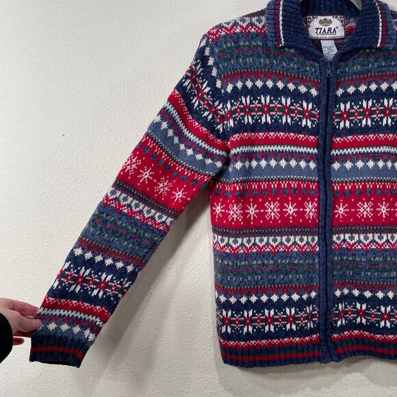Vintage 90s Fair Isle Full Zip Cardigan Sweater Jacket Grandma Whimsy Twee Mod S - Picture 4 of 6